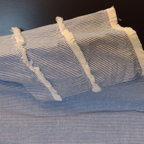 Cynthia Rowley Chambray Stripe Top w/Raglan Sleeves and Fringe Accent on Bottom - Picture 3 of 3